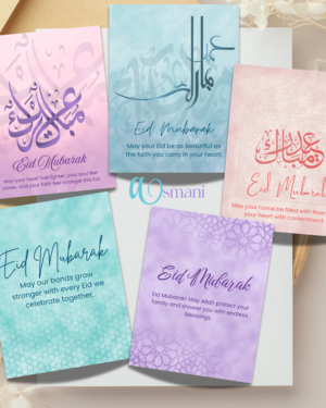 Premium Eid Mubarak Greeting Card Bundle – Set of 5 Aesthetic Watercolor Designs