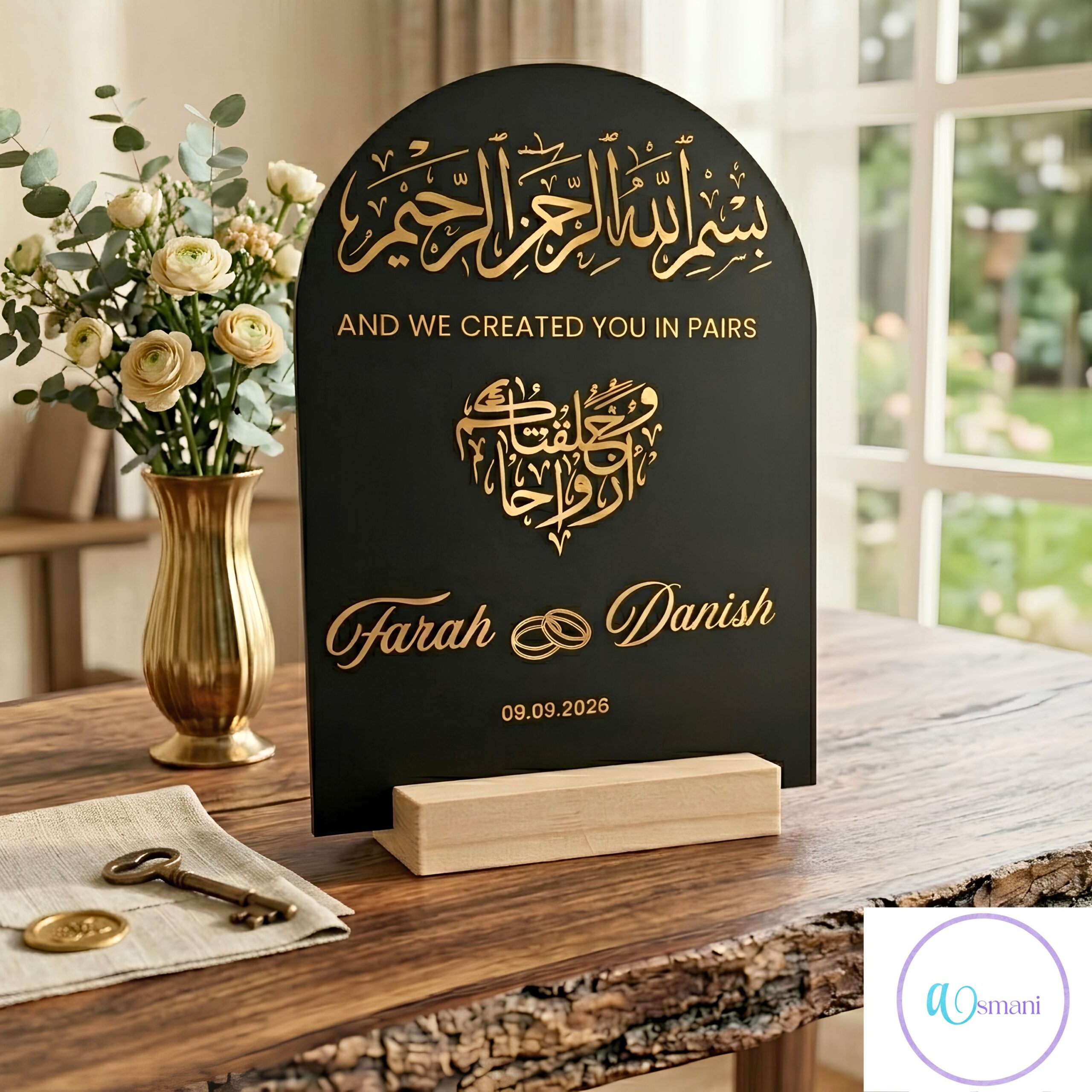 The "Mahabah" Personalised Acrylic Marriage Sign – "Created You in Pairs" Custom Arch Plaque - Image 2