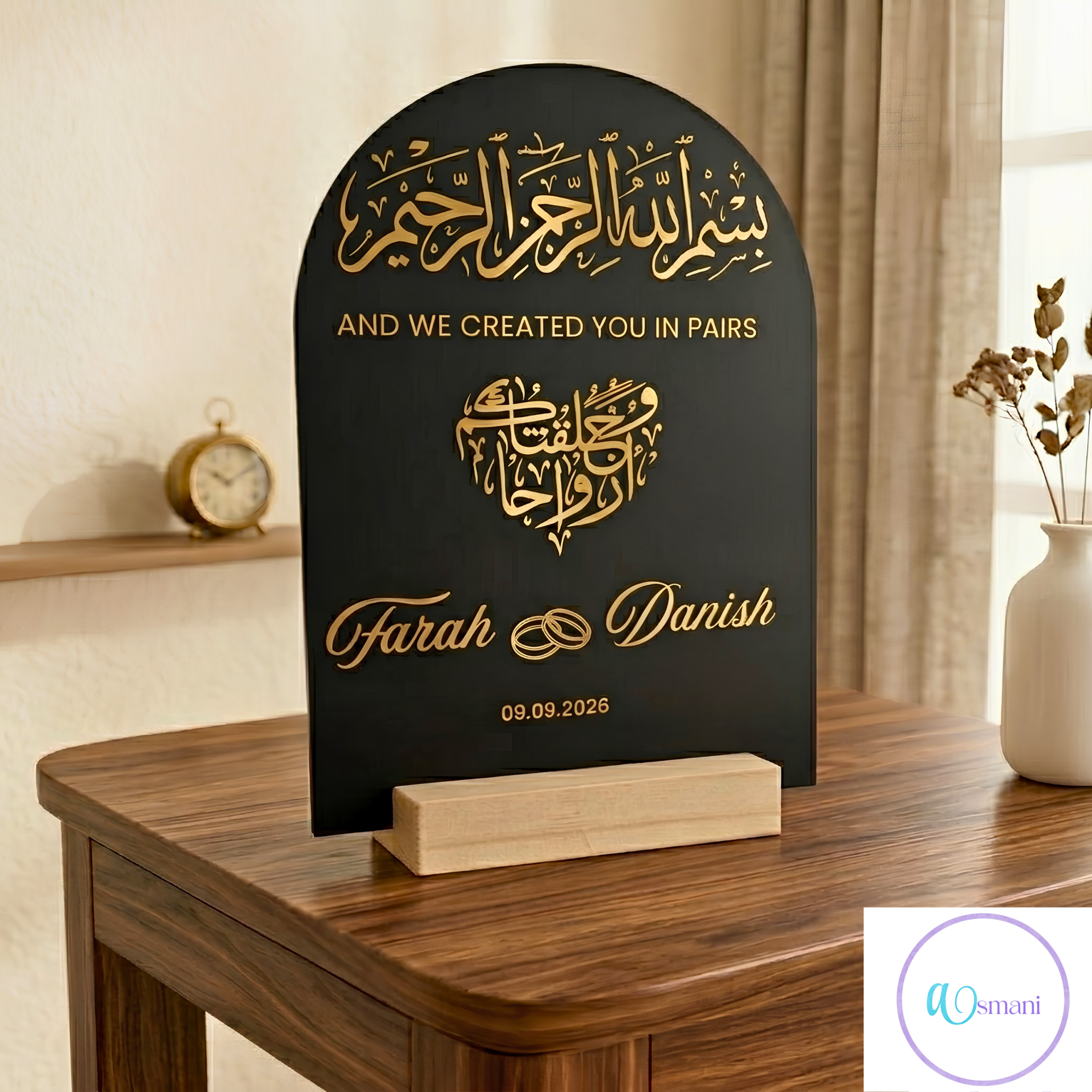 The "Mahabah" Personalised Acrylic Marriage Sign – "Created You in Pairs" Custom Arch Plaque - Image 3