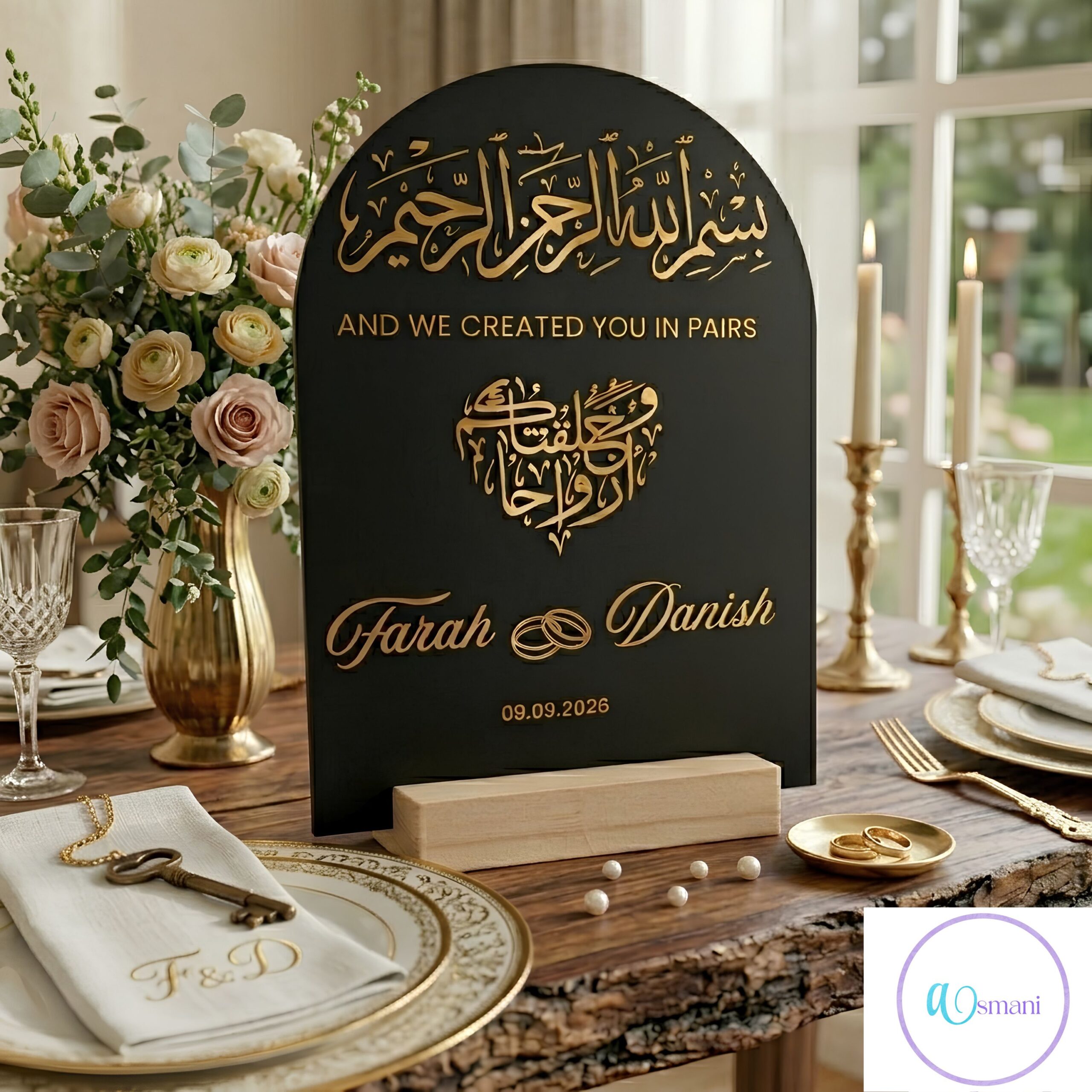 The "Mahabah" Personalised Acrylic Marriage Sign – "Created You in Pairs" Custom Arch Plaque
