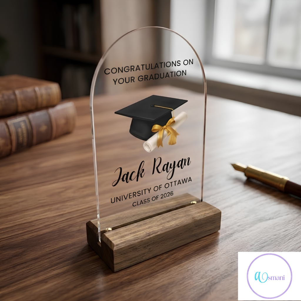 Custom Graduation Acrylic Plaque with Wooden Stand – Personalized Grad Gift